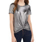 Love Fire Junior's Metallic Twist Front Top Silver Size Large