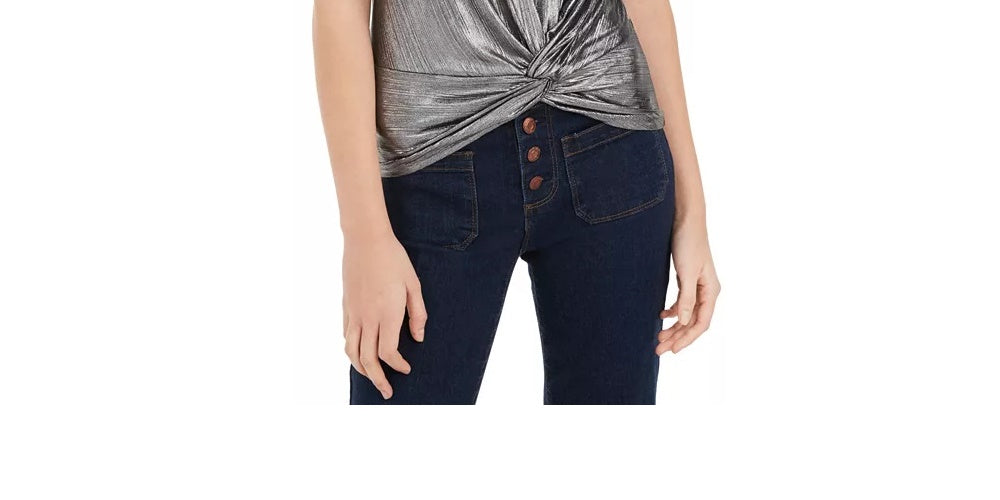 Love Fire Junior's Metallic Twist Front Top Silver Size Large