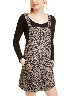 TINSELTOWN Juniors' Printed Button-Front Denim Skirtall Brown Size Large