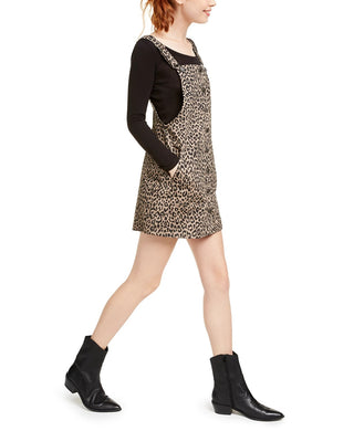 TINSELTOWN Juniors' Printed Button-Front Denim Skirtall Brown Size Large