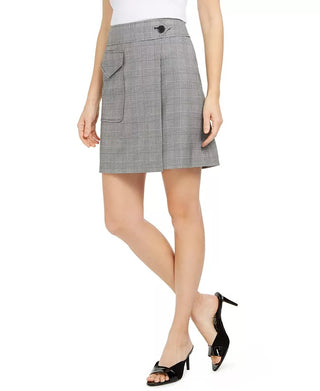 Calvin Klein Women's X-Fit Slim Fit Plaid Faux Wrap Skirt Charcoal Size 2