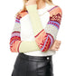 Free People Women's Printed Long Sleeve Turtle Neck T-Shirt Sweater White Size Medium