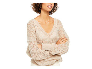 Free People Women's Say Hello Open Knit Sweater Taupe Size Medium