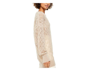 Free People Women's Say Hello Open Knit Sweater Taupe Size Medium