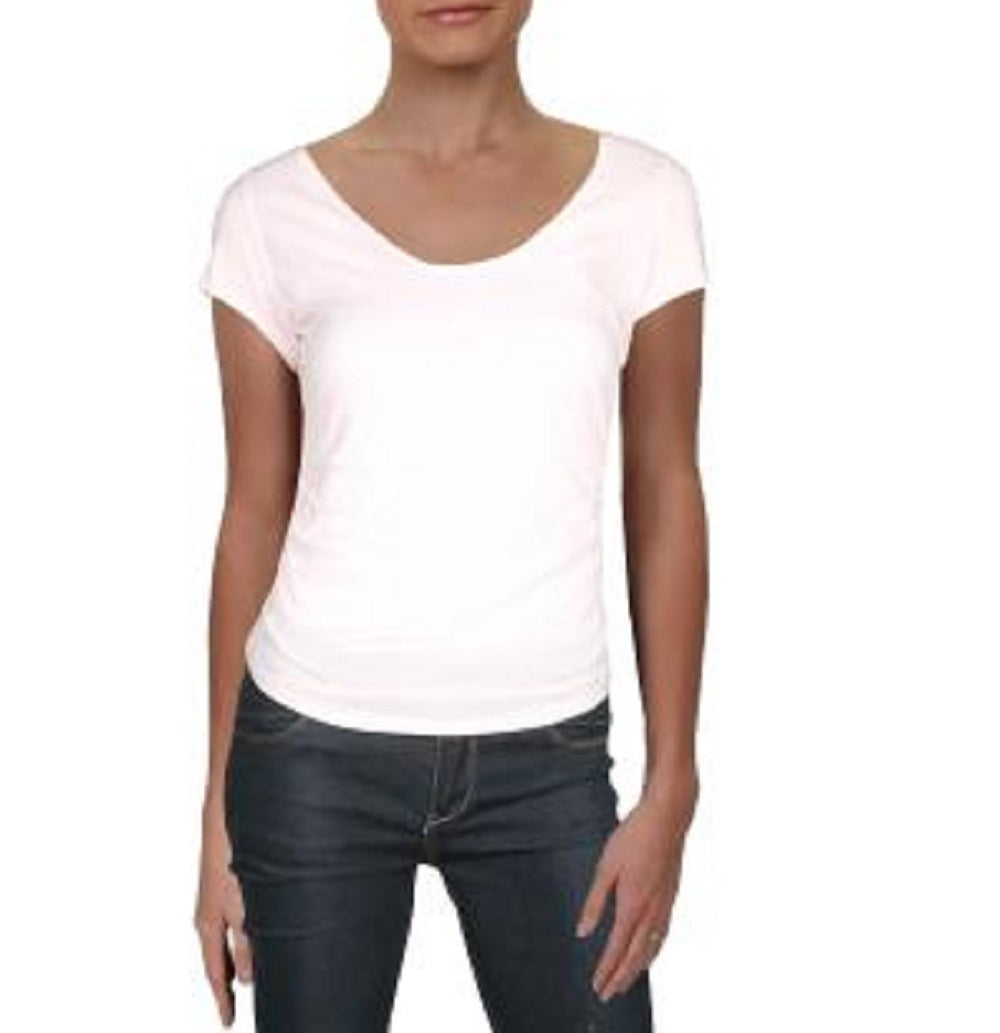 Free People Women's Ruched Heather Short Sleeve Crew Neck T-Shirt Top Pink Size Medium