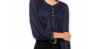Free People Women's Cool Meadow Peasant Top  Large Nwt Navy Size Large