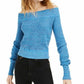Free People Women's Printed Long Sleeve Jewel Neck Sweater Navy Size Large
