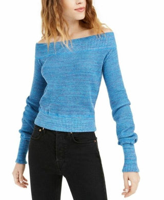 Free People Women's Printed Long Sleeve Jewel Neck Sweater Navy Size Large