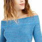 Free People Women's Printed Long Sleeve Jewel Neck Sweater Navy Size Large