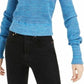 Free People Women's Printed Long Sleeve Jewel Neck Sweater Navy Size Large