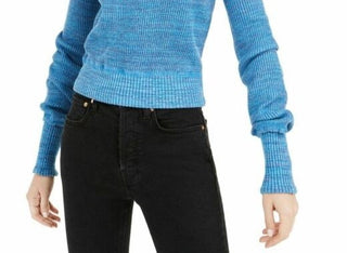 Free People Women's Printed Long Sleeve Jewel Neck Sweater Navy Size Large