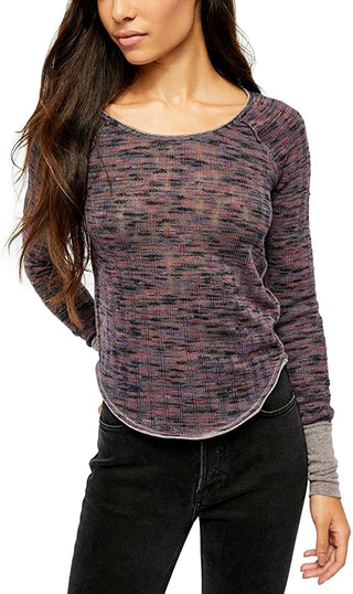 Free People Women's Spaced Out Knit Shirt Blue Navy Size X-Small