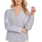 DKNY Women's Cotton Striped Wrap Top White Size Large