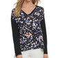 DKNY Women's Mixed Media V Neck Top Black Size X-Large