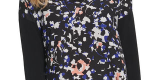 DKNY Women's Mixed Media V Neck Top Black Size X-Large