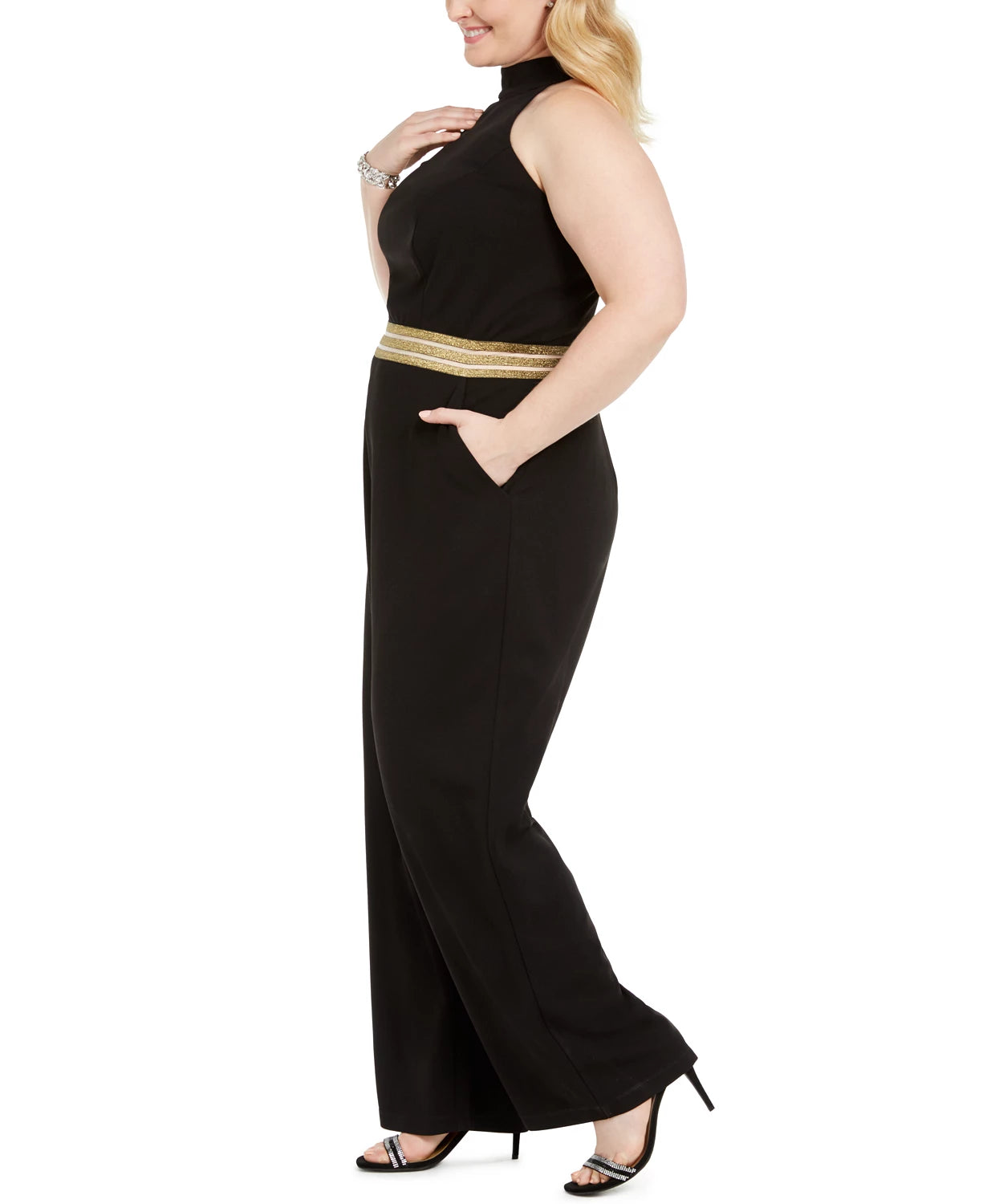 Teeze Me Women's Trendy Plus Banded Waist Halter Jumpsuit Black Size 14