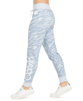 Calvin Klein Women's Performance Zebra-Print Fleece Joggers Blue Size Large