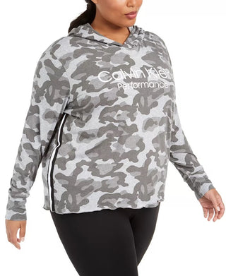 Calvin Klein Performance Women's Plus Size Camouflage-Print Logo Hoodie Charcoal Size 1X