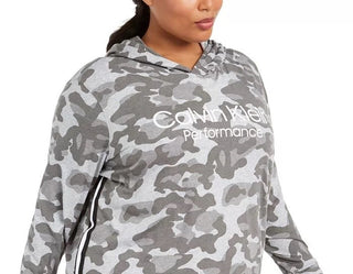 Calvin Klein Performance Women's Plus Size Camouflage-Print Logo Hoodie Charcoal Size 1X