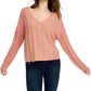 Pink Rose Juniors' Ribbed Raw-Hem Sweater Orange Size Medium