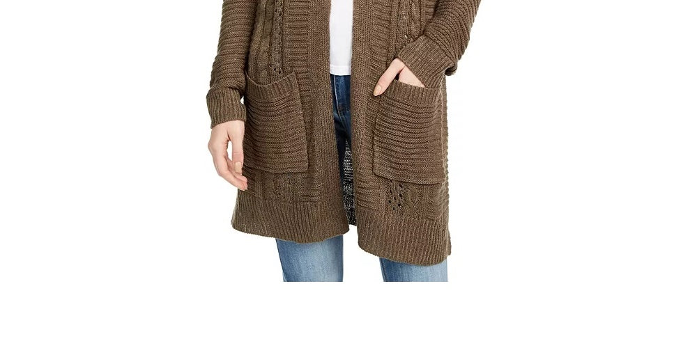 Pink Rose Junior's Eyelet Long Cardigan Green Size Small