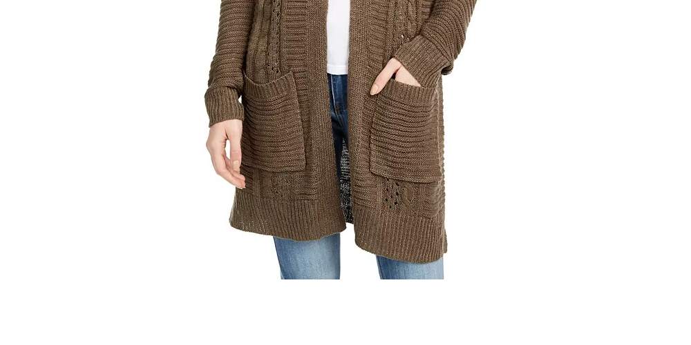 Pink Rose Juniors' Eyelet Long Cardigan Green Size X-Large