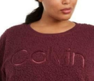 Calvin Klein Women's Performance Plus Size Embroidered Sherpa Sweatshirt Red Size 1X