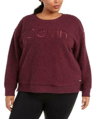 Calvin Klein Women's Performance Plus Size Embroidered Sherpa Sweatshirt Red Size 3X