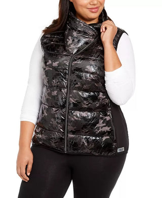 Calvin Klein Women's Performance Plus Size Printed Puffer Vest Black Size 1X