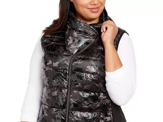 Calvin Klein Women's Performance Plus Size Printed Puffer Vest Black Size 1X
