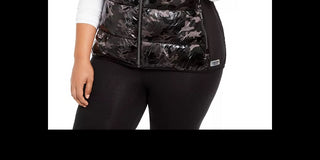 Calvin Klein Women's Performance Plus Size Printed Puffer Vest Black Size 1X
