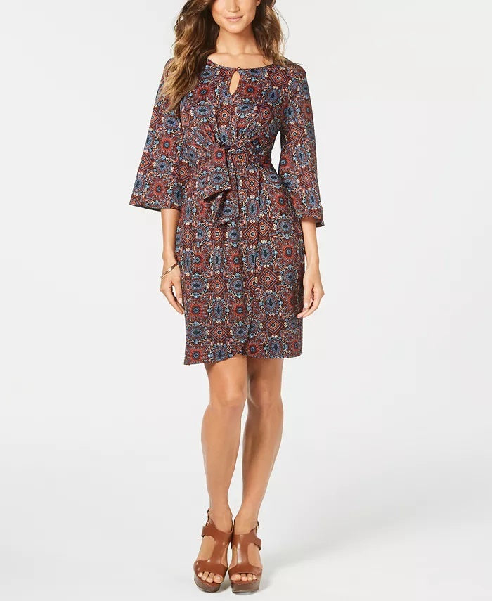 NY Collection Women's Printed Faux Wrap Dress Red Size Petite Medium