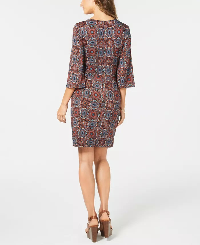 NY Collection Women's Printed Faux Wrap Dress Red Size Petite Medium