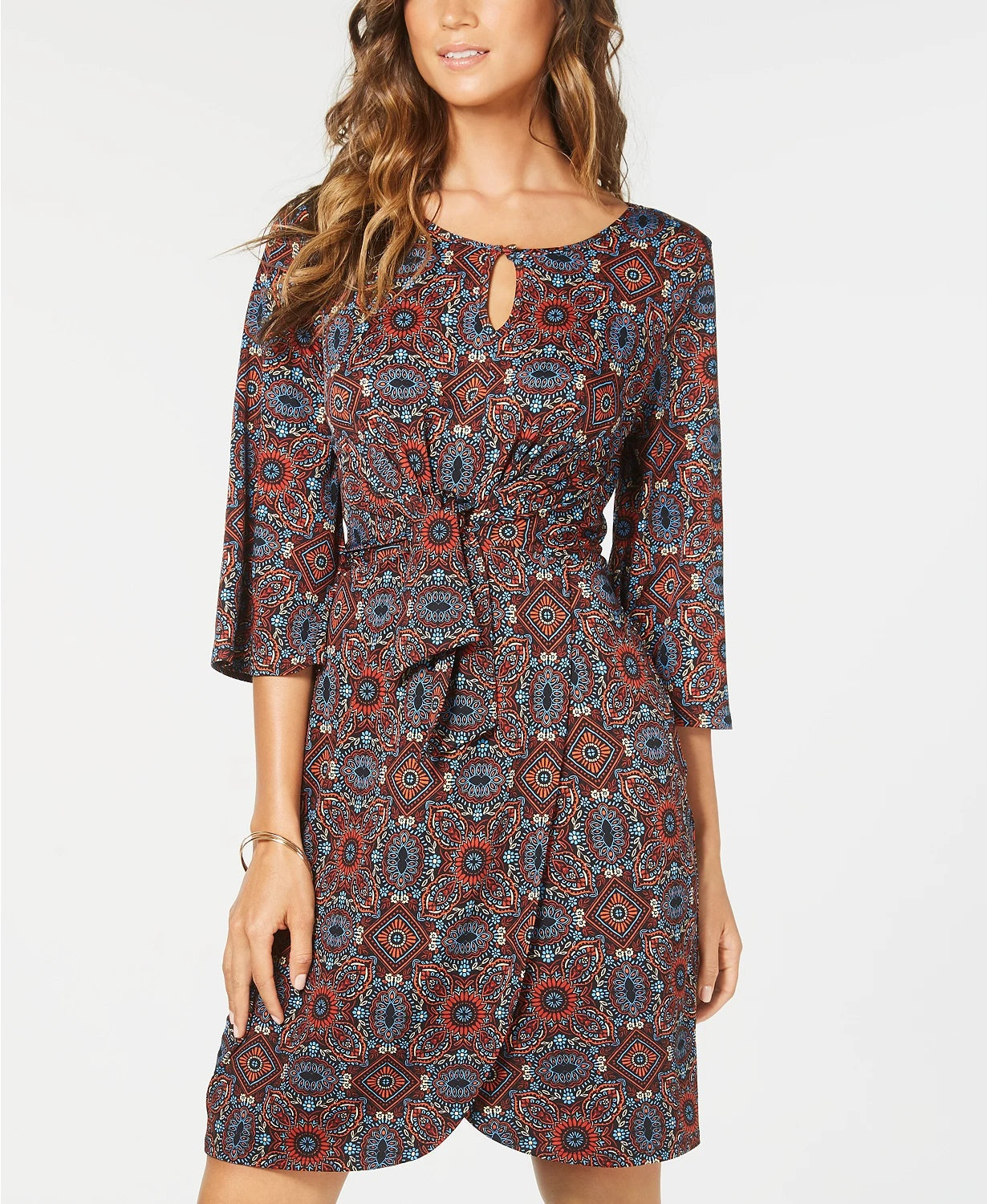 NY Collection Women's Printed Faux Wrap Dress Red Size Petite Medium