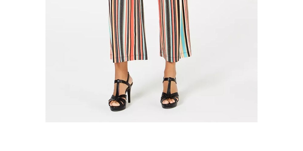 NY Collection Women's Striped Culotte Pants Black Petite XL