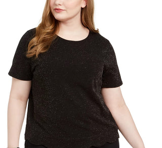 Monteau Women's Trendy Plus Size Scalloped-Hem Shine Top Charcoal Size 1X