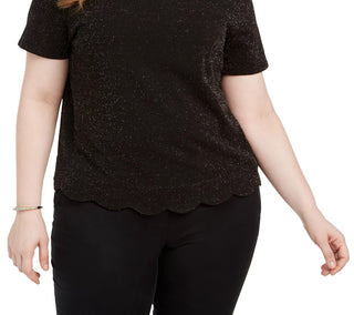Monteau Women's Trendy Plus Size Scalloped-Hem Shine Top Charcoal Size 1X