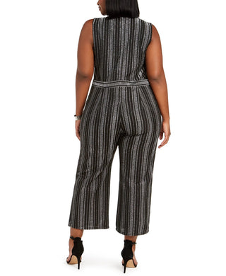 Monteau Women's Trendy Plus Size Glitter-Stripe Jumpsuit Black Size 3X