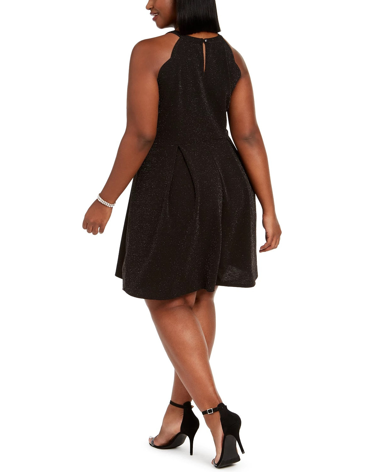 Monteau Women's Trendy Plus Size Glitter Halter Dress Charcoal Size 3X