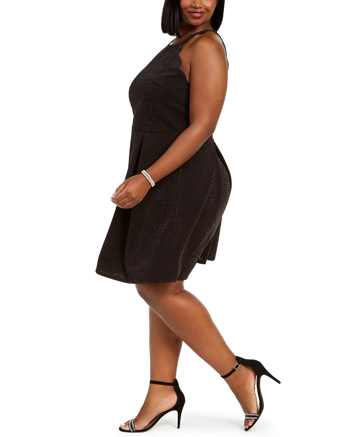 Monteau Women's Trendy Plus Size Glitter Halter Dress Charcoal Size 3X