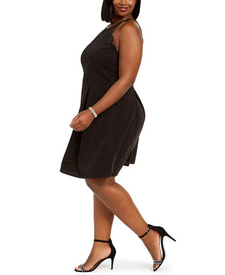 Monteau Women's Trendy Plus Size Glitter Halter Dress Charcoal Size 3X