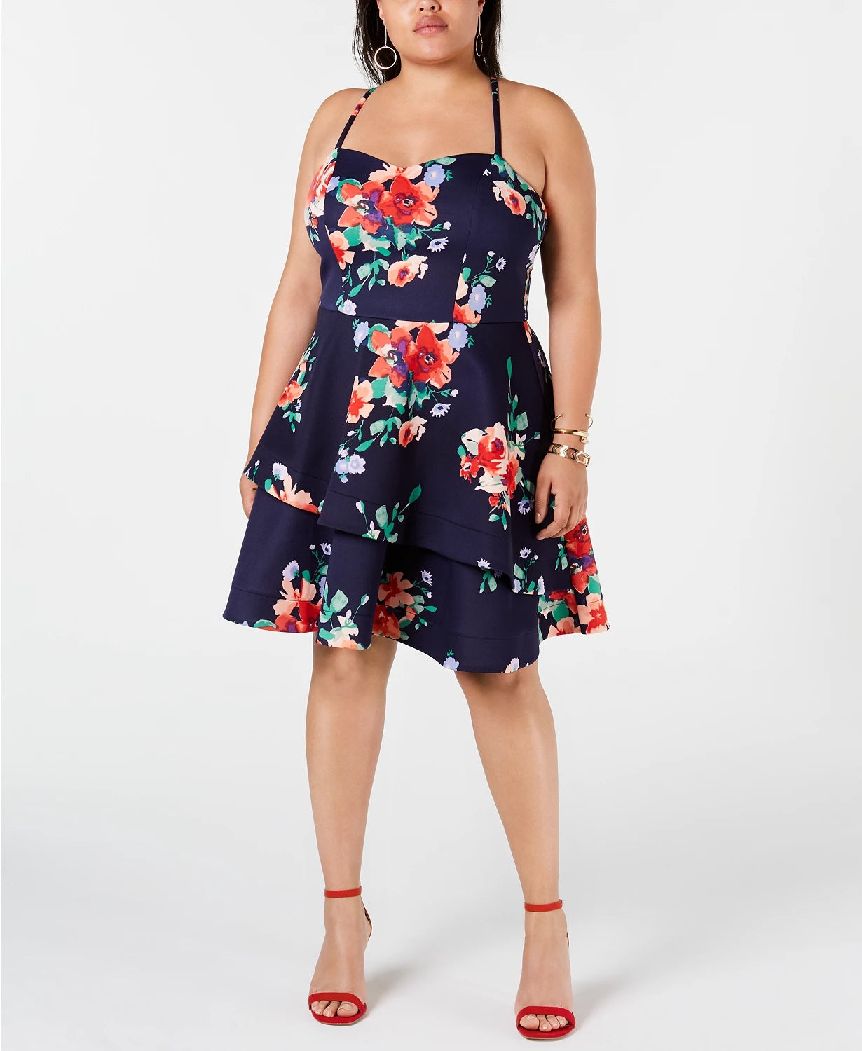 Sequin Hearts Women's Trendy Floral Fit & Flare Dress Red Size 18
