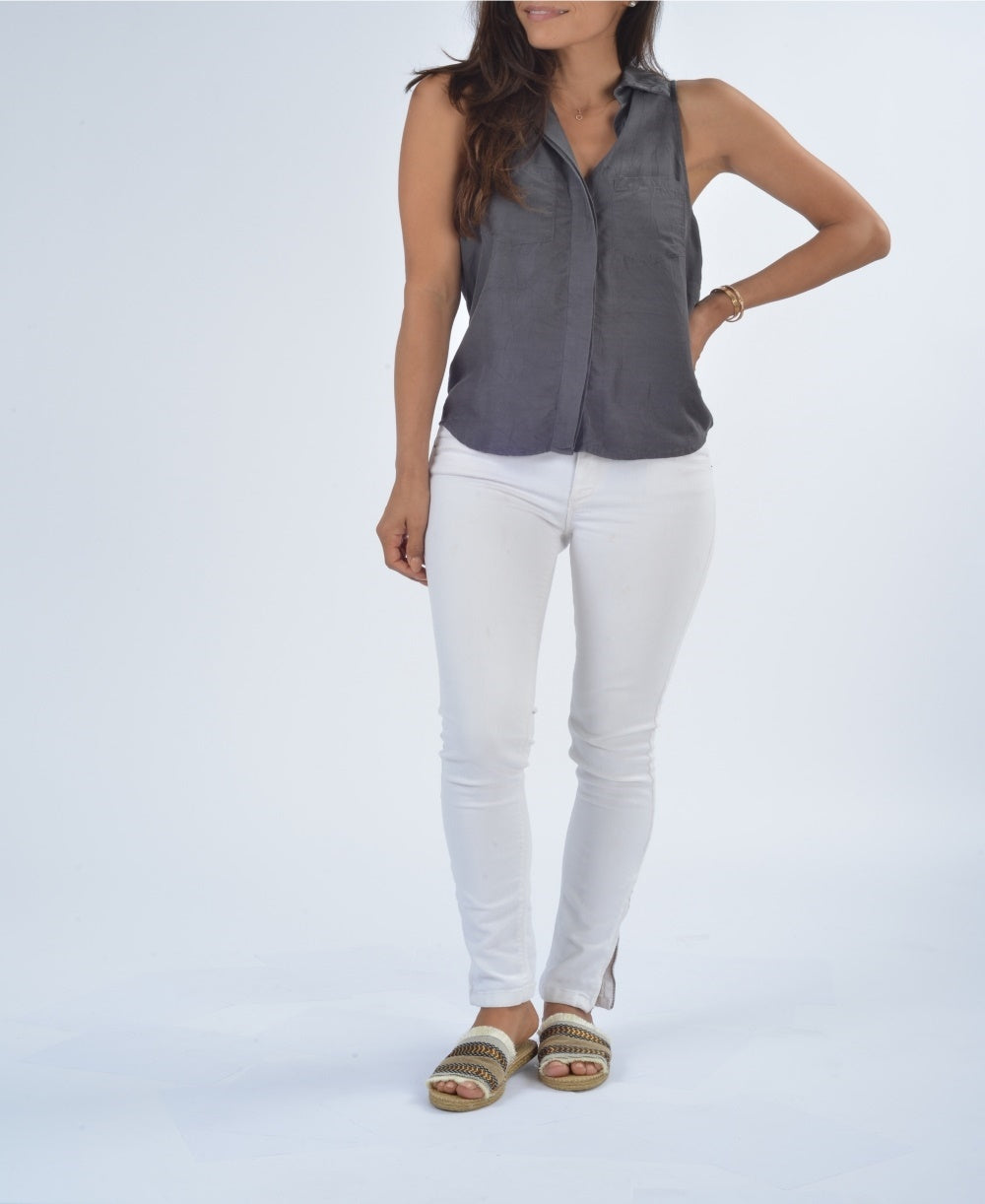 Get.Primped  Women's Rory Button Down Tank Silver Size Small