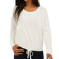 Pink Rose Junior's Drawstring Hem Top White Size Large