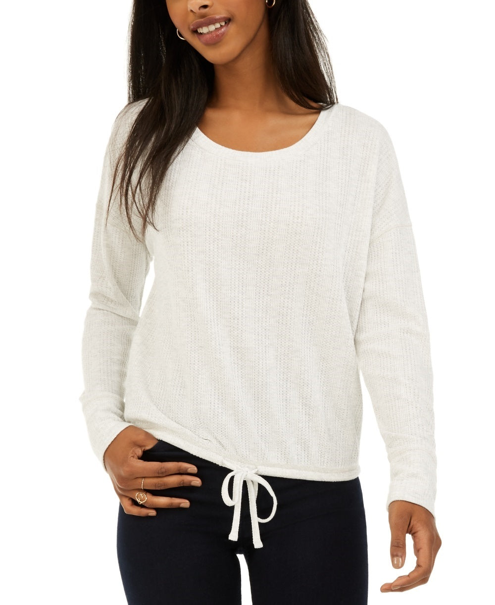 Pink Rose Junior's Drawstring Hem Top White Size Large