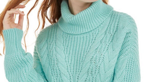 Crave Fame Junior's Turtleneck Cable Knit Sweater Green Size Small