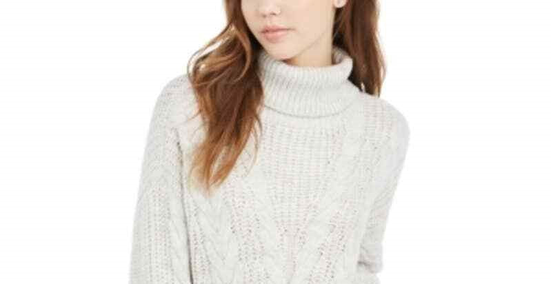 Crave Fame Junior's Turtleneck Cable Knit Sweater Silver Size Small