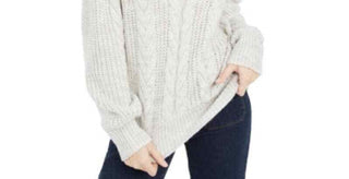 Crave Fame Junior's Turtleneck Cable Knit Sweater Silver Size Small