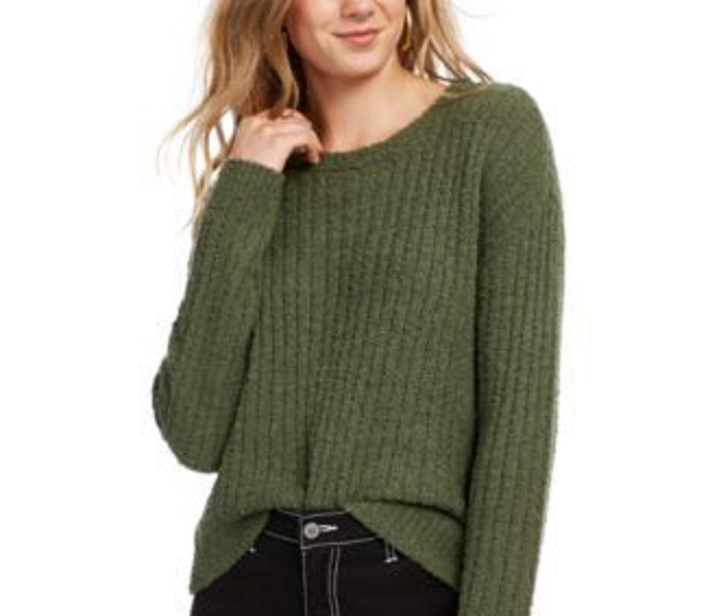 Crave Fame Juniors' Ribbed Cropped Sweater Green Size Small