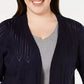 Robbie Bee Women's Lace Lace Solid Kimono Sleeve Open Cardigan Sweater Navy Size 2X